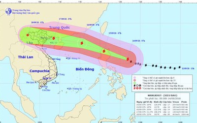 Siêu bão Mangkhut sẽ ảnh hưởng trực tiếp đến vịnh Bắc Bộ trong ngày 16-17/9