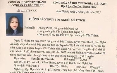 Nữ sinh lớp 11 ở Nghệ An mất tích nhiều ngày