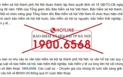 Cảnh báo đường dây nóng không phải của cơ quan BHXH Tp.Hà Nội