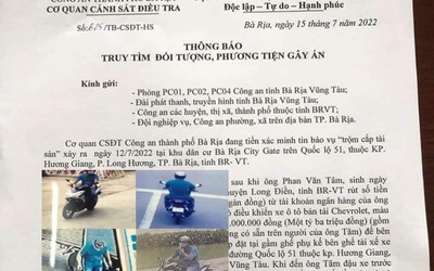 Bà Rịa-Vũng Tàu: Truy tìm kẻ đập kính xe ô tô, lấy trộm hơn 1 tỷ đồng