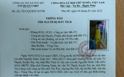 Công an thông báo tìm bé trai 6 tuổi mất tích ở Bà Rịa - Vũng Tàu