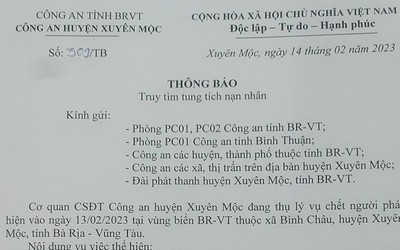 Bà Rịa -Vũng Tàu: Công an tìm thân nhân tử thi nam giới nổi trên biển