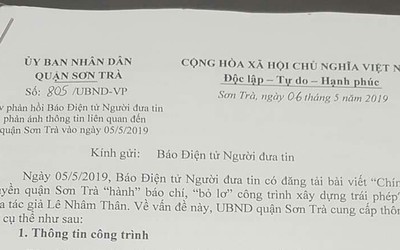 Đà Nẵng: Quận Sơn Trà nhận trách nhiệm, phản hồi báo Người Đưa Tin sau bài viết về một công trình xây dựng trái phép