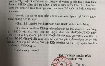 Sau thua kiện, Chủ tịch TP.Đà Nẵng kháng cáo toàn bộ bản án