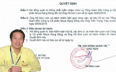 Em trai cựu Thứ trưởng Hồ Thị Kim Thoa rời ghế Tổng Giám đốc Nhựa Rạng Đông