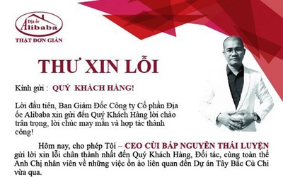 "CEO Cùi Bắp" của Địa ốc Alibaba bất ngờ xin lỗi sau vụ "nhận tiền giữ chỗ"