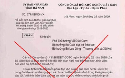 Bị phạt 5 triệu đồng vì đăng văn bản giả mạo UBND tỉnh Hà Nam cho học sinh nghỉ học hết tháng 3 trên facebook