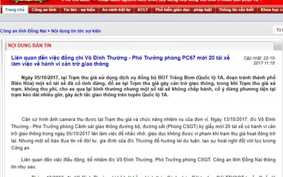 Công an Đồng Nai chính thức lên tiếng vụ Thượng tá Võ Đình Thường