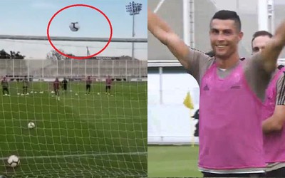 Video: Ronaldo trổ tài sút trúng xà ngang trong buổi tập đầu tiên tại Juventus