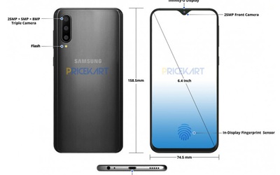 Lộ diện hình ảnh Samsung Galaxy A50 với màn hình mới, vây tay trong màn hình