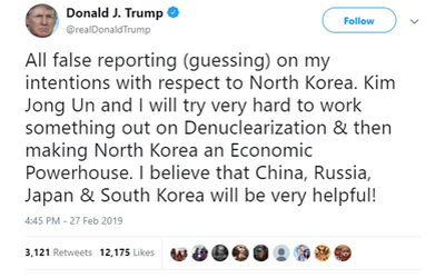 Trước giờ gặp Chủ tịch Triều Tiên Kim Jong-un, ông Trump nói gì trên Twitter?